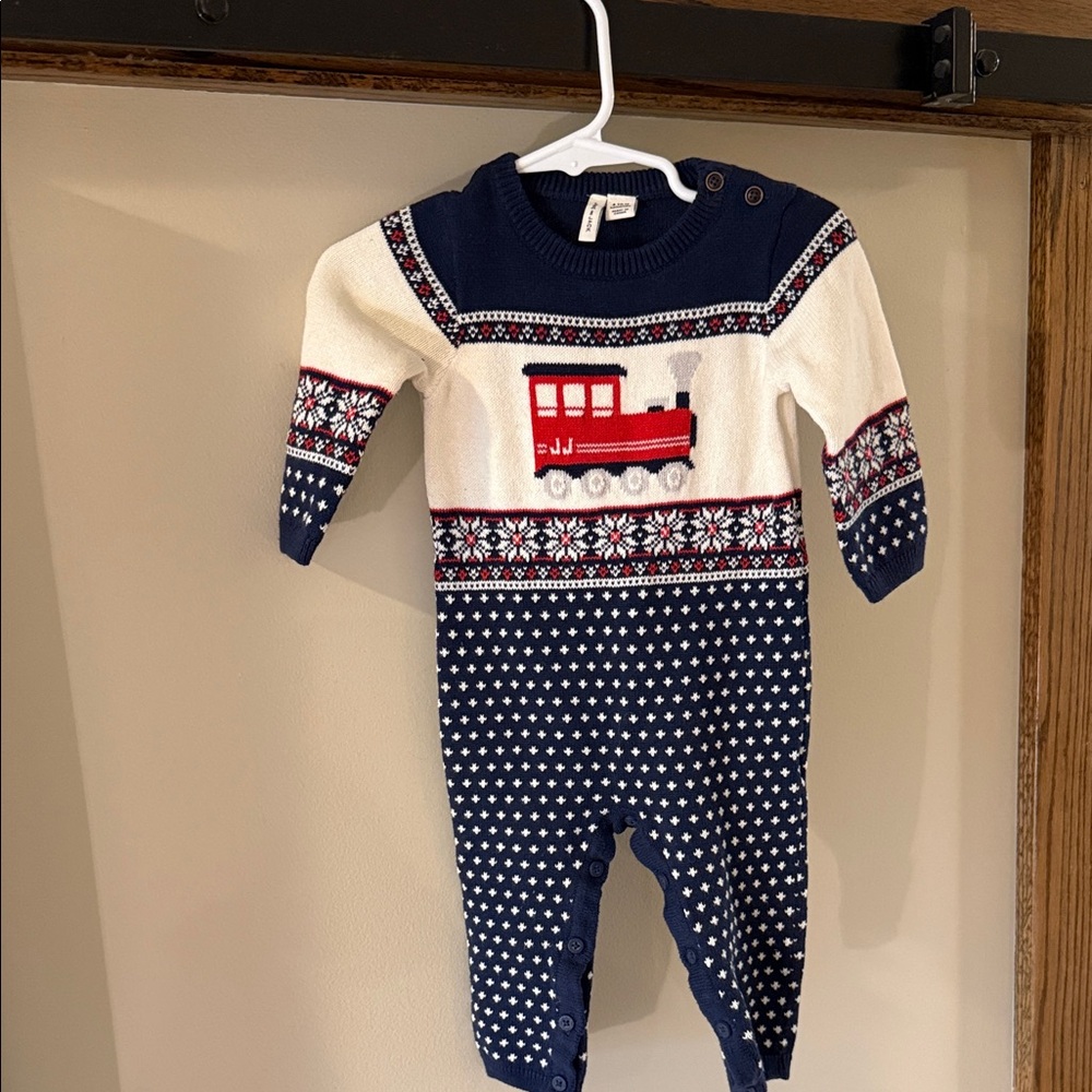 Janie and Jack Navy and Cream Train One Piece